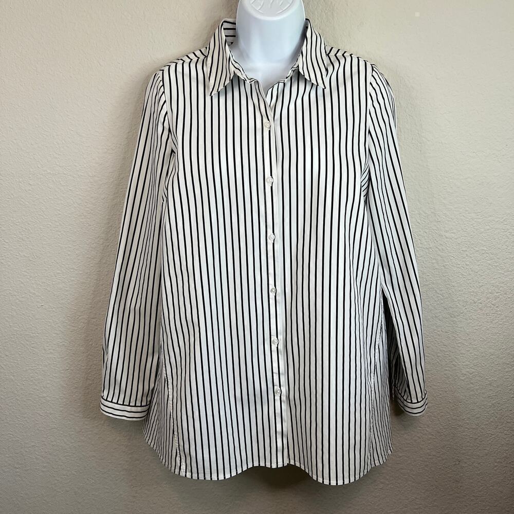 Melissa Nepton Nea Tunic Top Women's XS Gray Stripe Button Down Roll Tab Sleeve
